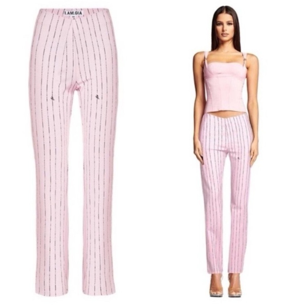 I AM GIA DOMINIQUE PINSTRIPE STRAIGHT LEG PANTS